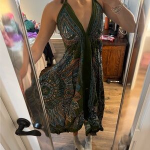 Bohemian Halter Dress in Green and Blue